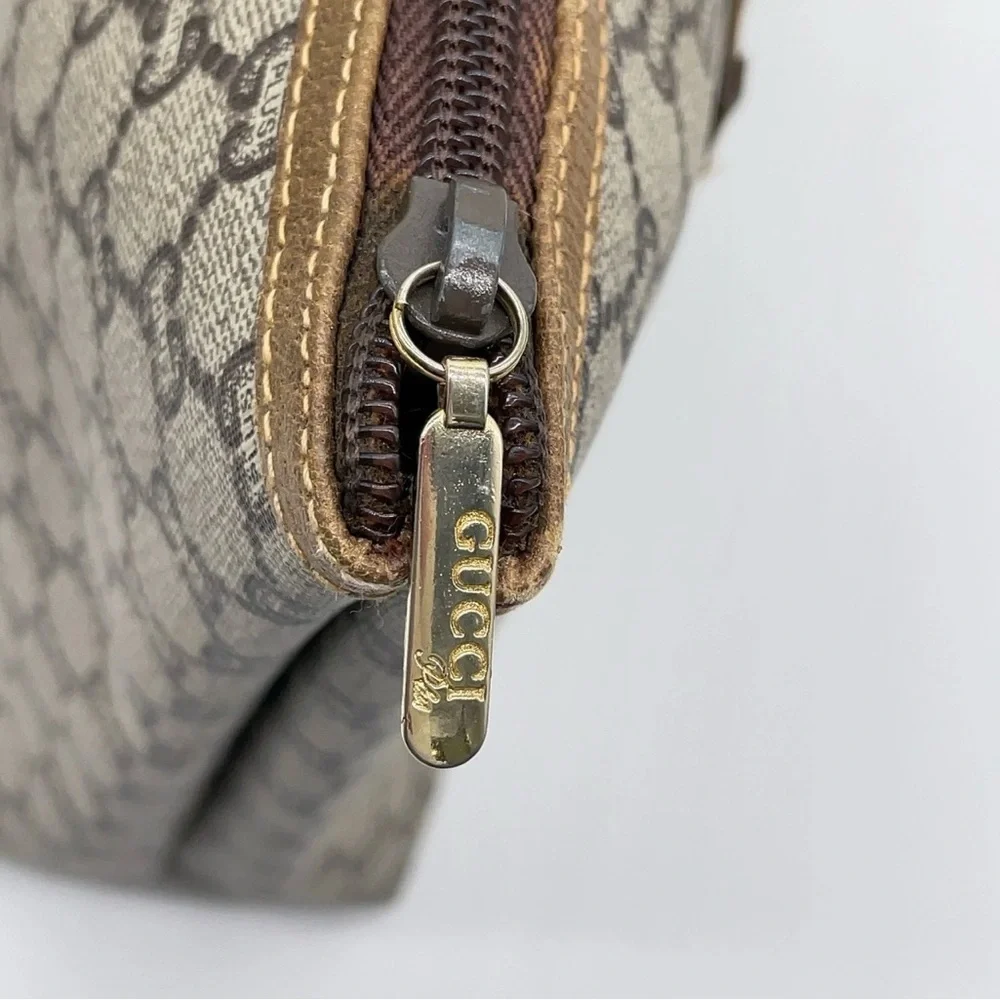 Auth Gucci GG Plus Beige Sherry Line PVC x Leather Brown Tote Bag